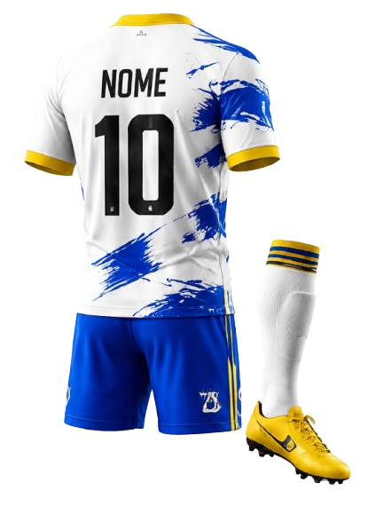Uniforme esportivo personalizado no simulador 3D — vista traseira com nome e número